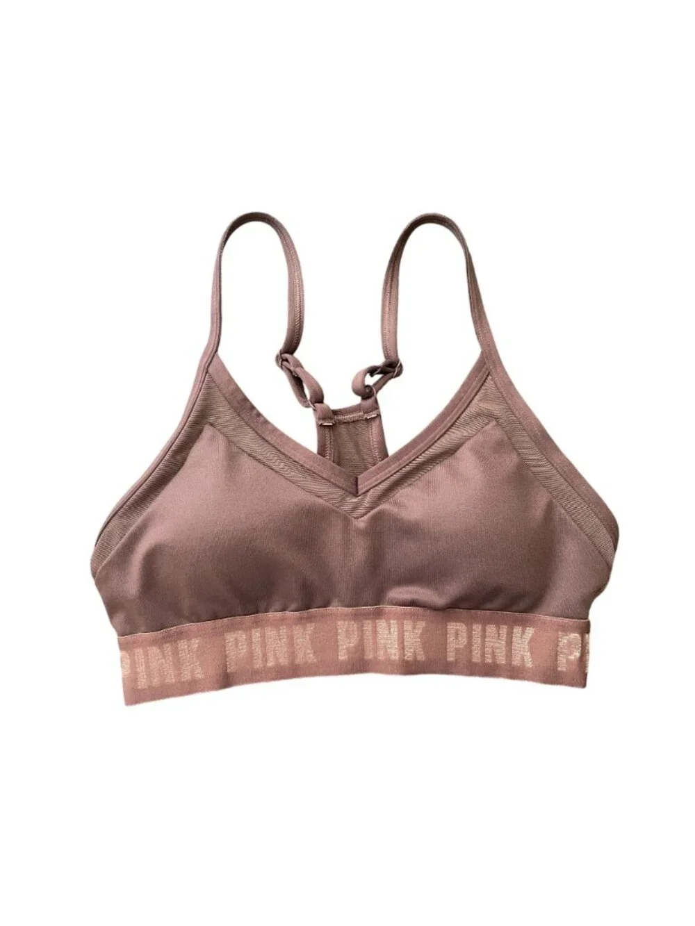 Victoria’s Secret PINK Mauve Sports Bra XS V‑Neck Adjustable Straps Logo Band